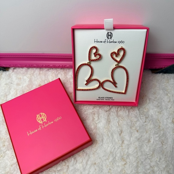 House of Harlow 1960 Jewelry - House of Harlow 1960, rhinestone heart‎ earrings medium sized